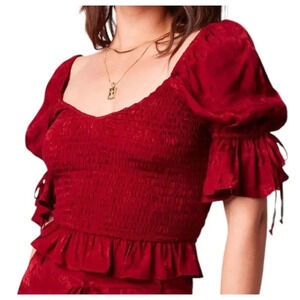 Band Of The Free Lea Rhubarb Smocked Red Crop Top Medium.